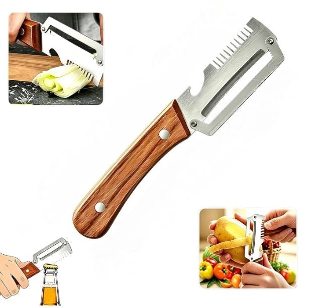 3-in-1 Vegetable & Fruit Peeler with Wooden Grip