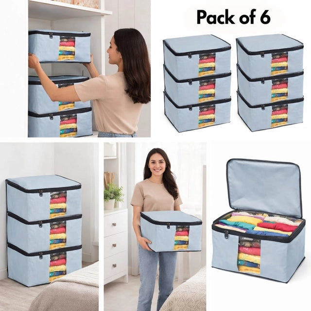 Foldable Saree & Clothes Storage Bags with Window – Pack of 6