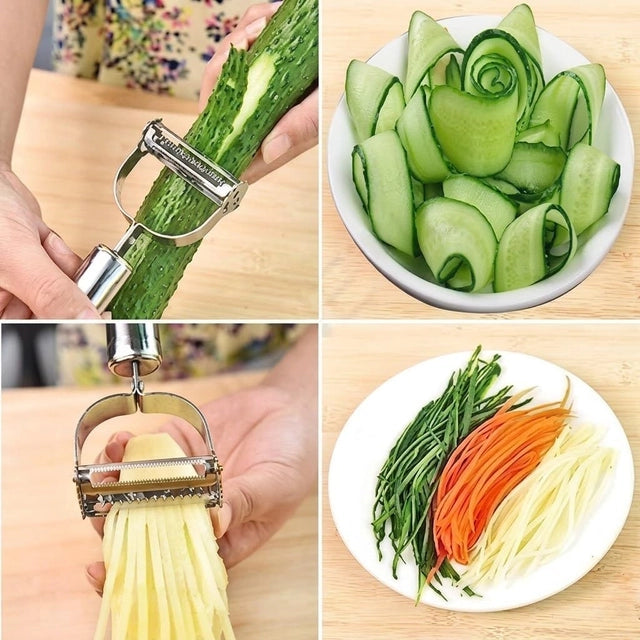 2-in-1 Stainless Steel Julienne Vegetable Peeler – Silver