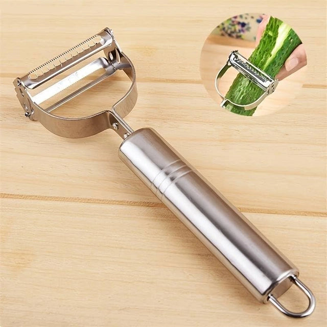 2-in-1 Stainless Steel Julienne Vegetable Peeler – Silver