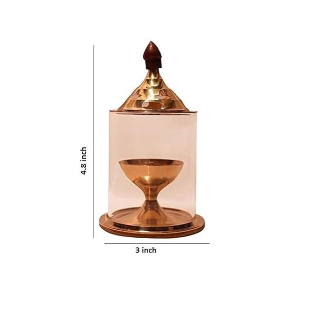 Brass & Glass Akhand Deep Diya with Cover – Puja Oil Lamp