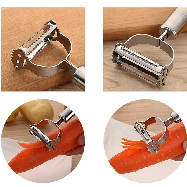 2-in-1 Stainless Steel Julienne Vegetable Peeler – Silver