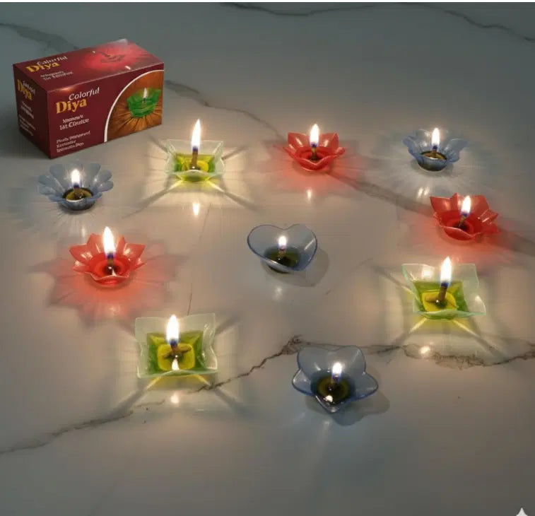 3D Colourful Reflection Diyas – Pack of 10