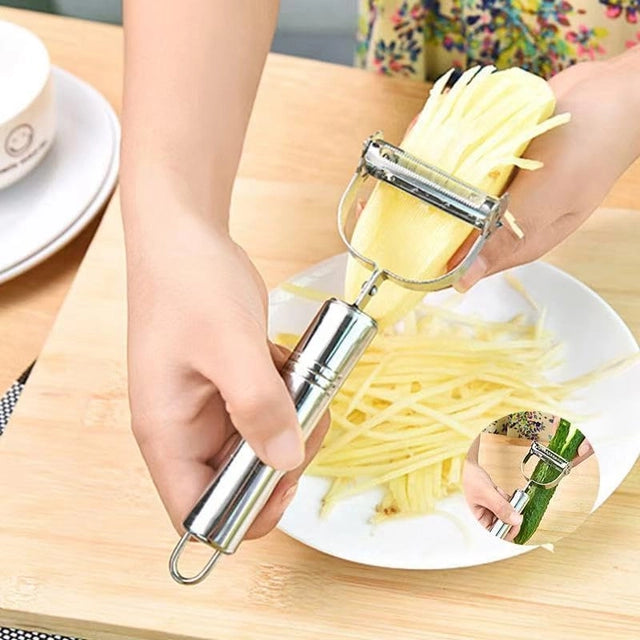 2-in-1 Stainless Steel Julienne Vegetable Peeler – Silver