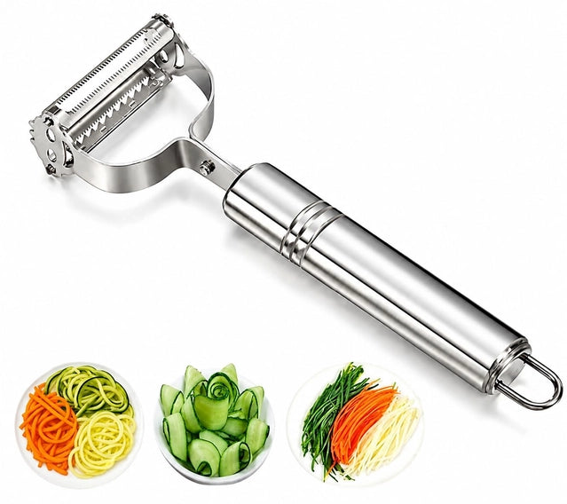 2-in-1 Stainless Steel Julienne Vegetable Peeler – Silver