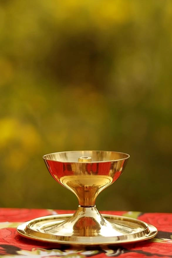 Brass & Glass Akhand Deep Diya with Cover – Puja Oil Lamp