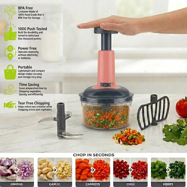 650 ml Manual Push Vegetable Chopper with Stainless Steel Blades
